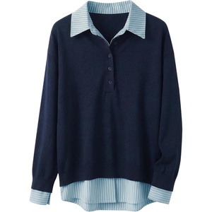 ZAFUL Womens Oversized Sweatshirt V Neck Striped Patchwork Casual Pullover(6-royal Blue)