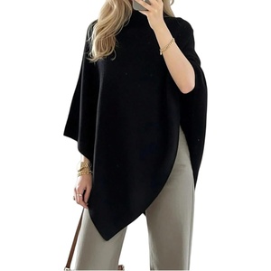 ZAFUL Womens Poncho Sweater Shawl Pullover Cape Wrap Fall Tops(1-black)