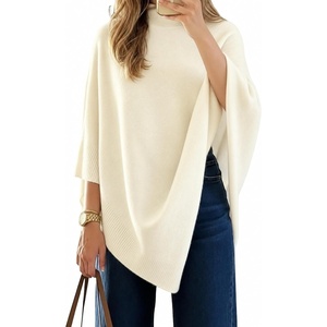 ZAFUL Womens Poncho Sweater Shawl Pullover Cape Wrap Fall Tops(1-off White)