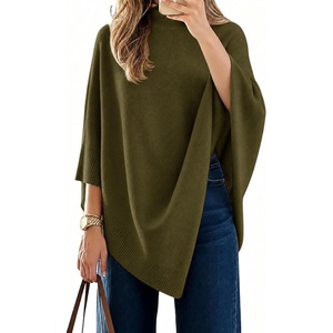 ZAFUL Womens Poncho Sweater Shawl Pullover Cape Wrap Fall Tops(1-olive Green)