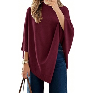 ZAFUL Womens Poncho Sweater Shawl Pullover Cape Wrap Fall Tops(1-wine 2)