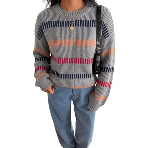 ZAFUL Women’s Striped Knit Sweater Oversized Pullover Tops Fall Outfits(1-grey)