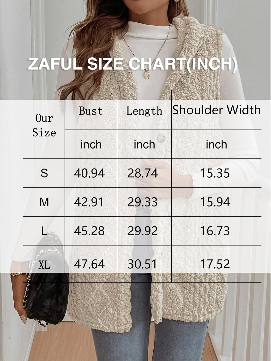 image:imageZAFUL Long Vest for Women Sleeveless Plush Hooded Vest Outerwear Coat0apricot