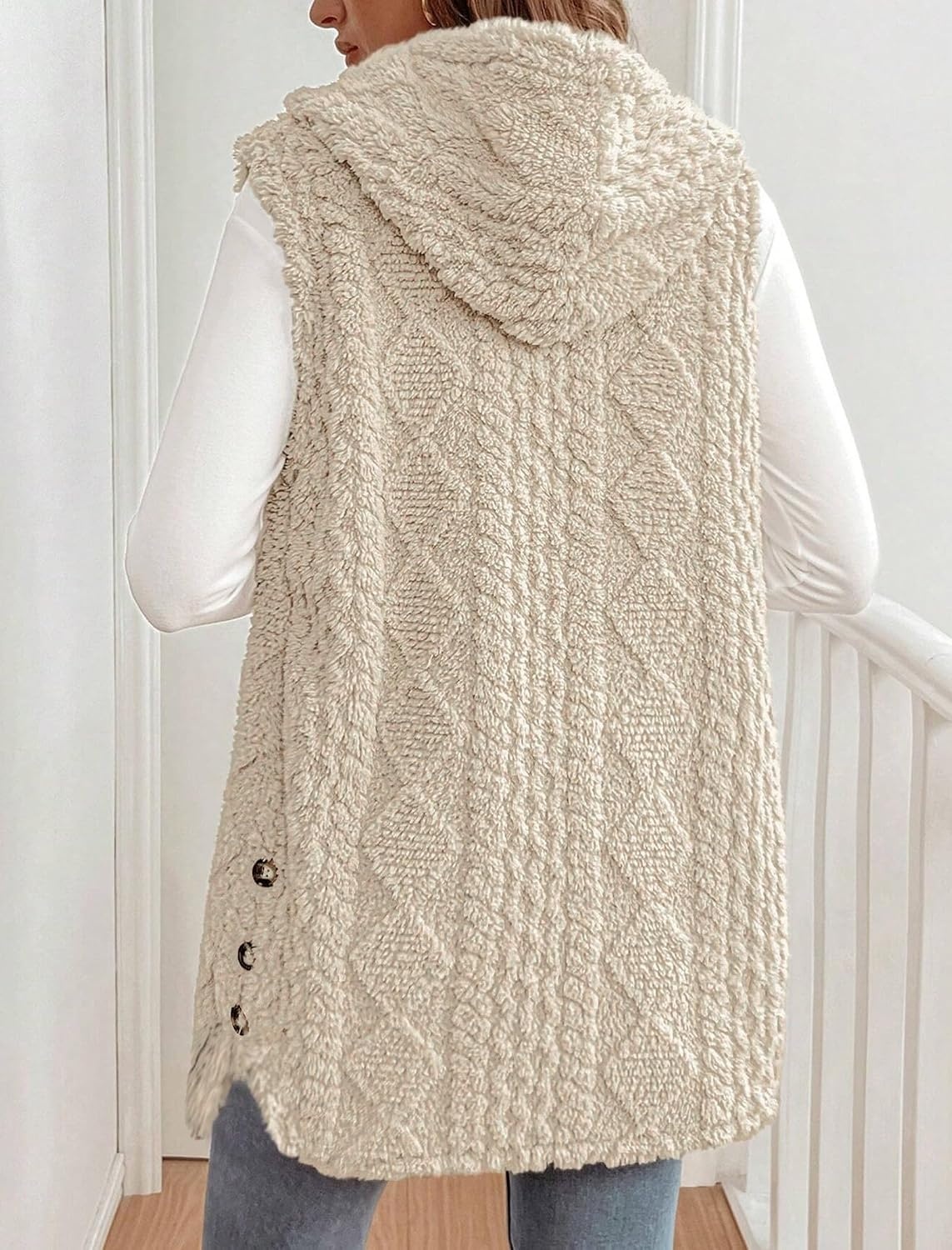 image:imageZAFUL Long Vest for Women Sleeveless Plush Hooded Vest Outerwear Coat0apricot