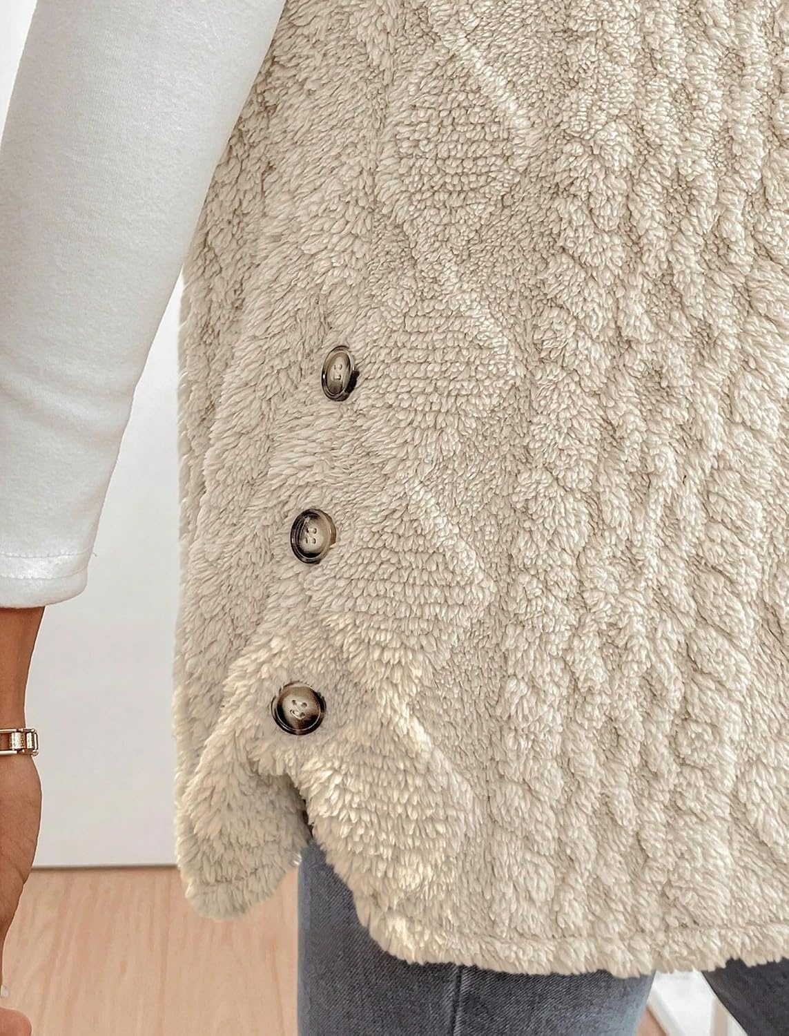 image:imageZAFUL Long Vest for Women Sleeveless Plush Hooded Vest Outerwear Coat0apricot