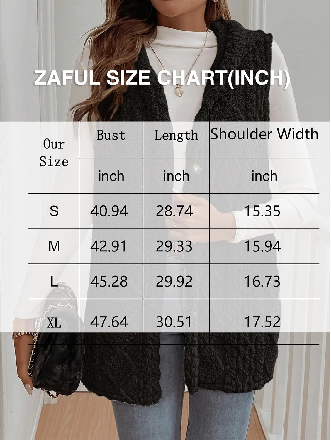 image:imageZAFUL Long Vest for Women Sleeveless Plush Hooded Vest Outerwear Coat1black