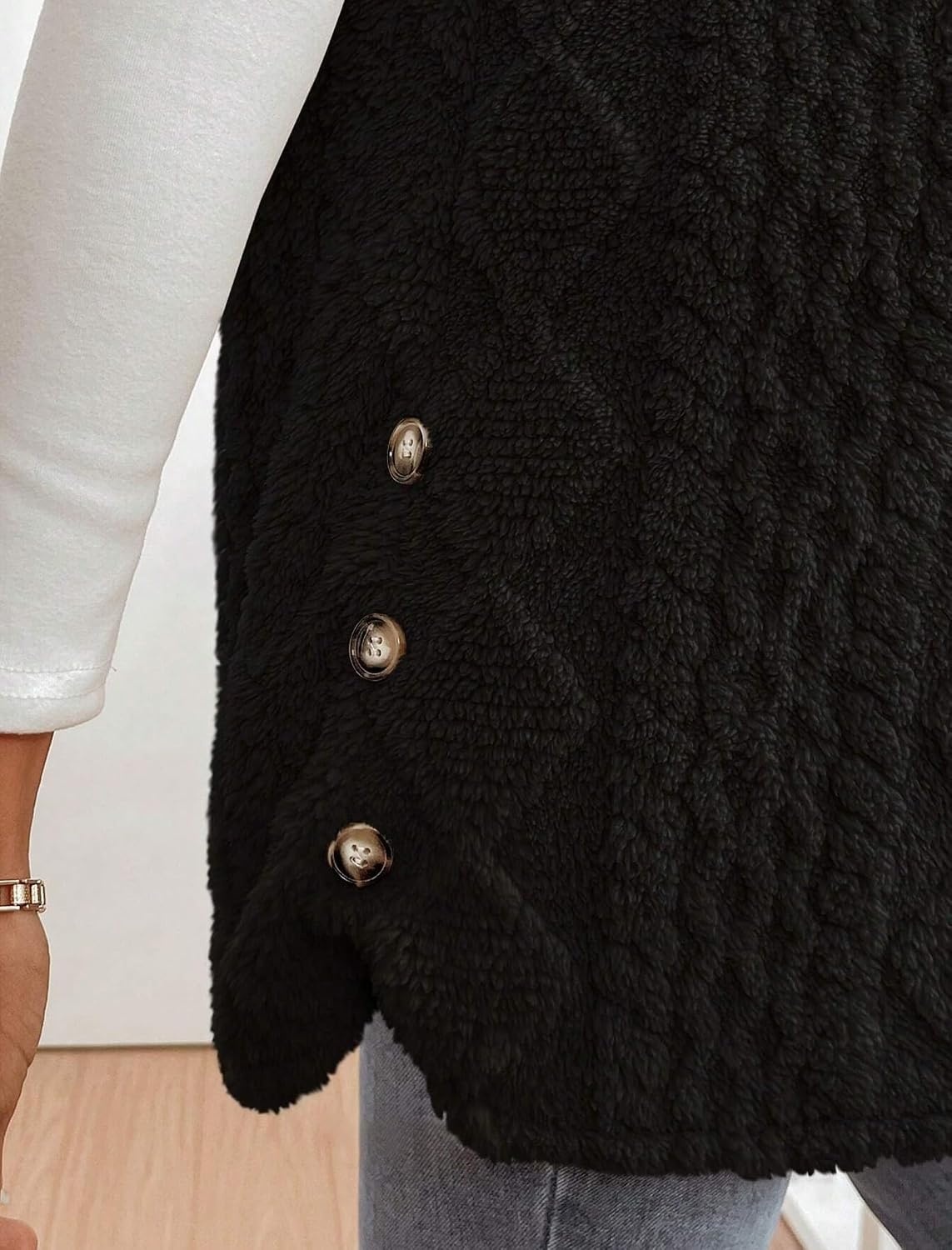 image:imageZAFUL Long Vest for Women Sleeveless Plush Hooded Vest Outerwear Coat1black