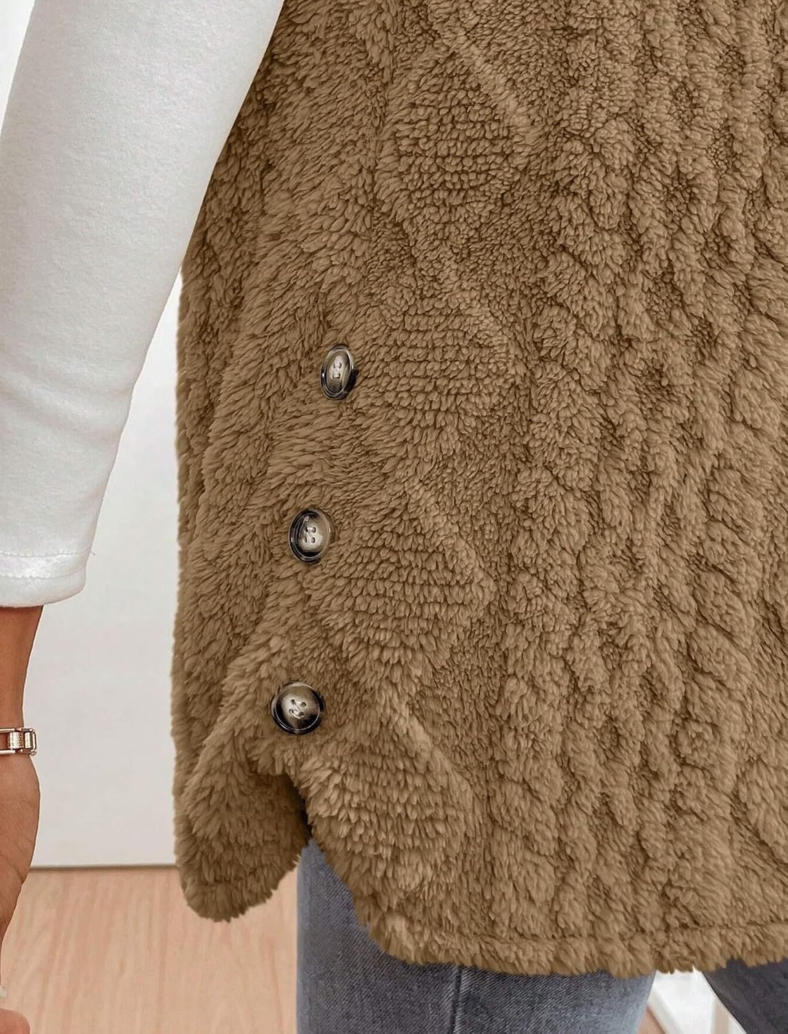 image:imageZAFUL Long Vest for Women Sleeveless Plush Hooded Vest Outerwear Coat1khaki