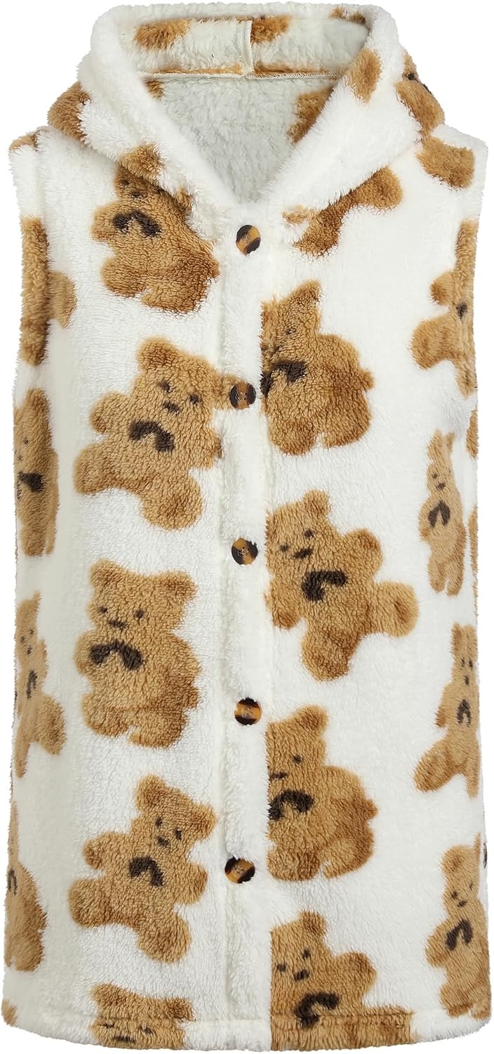 image:imageZAFUL Long Vest for Women Sleeveless Plush Hooded Vest Outerwear Coat2white Bear