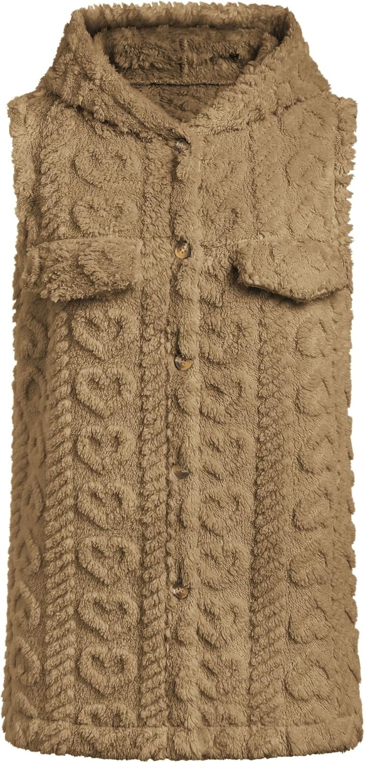 image:imageZAFUL Long Vest for Women Sleeveless Plush Hooded Vest Outerwear Coat3brown