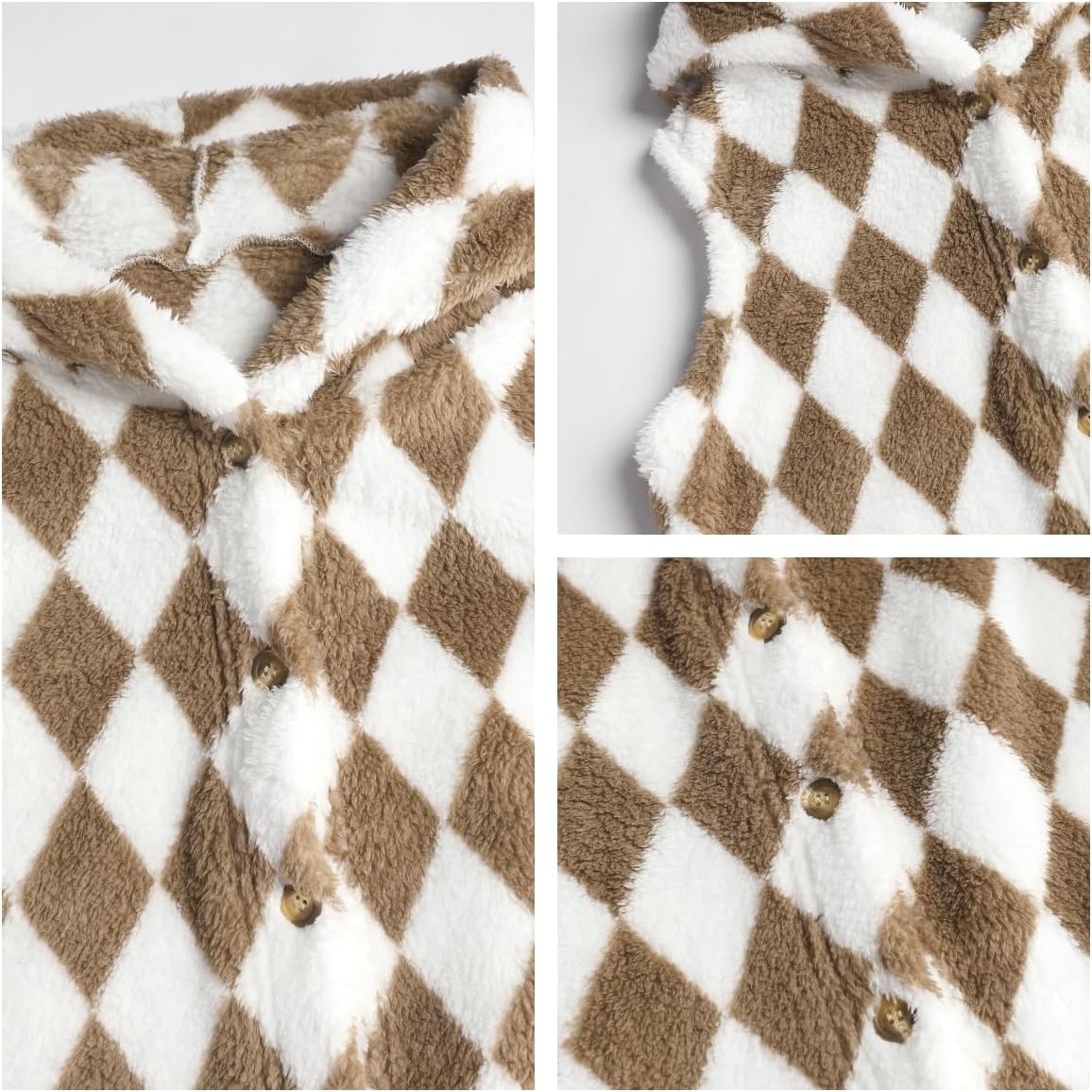 image:imageZAFUL Long Vest for Women Sleeveless Plush Hooded Vest Outerwear Coat3brown Plaid