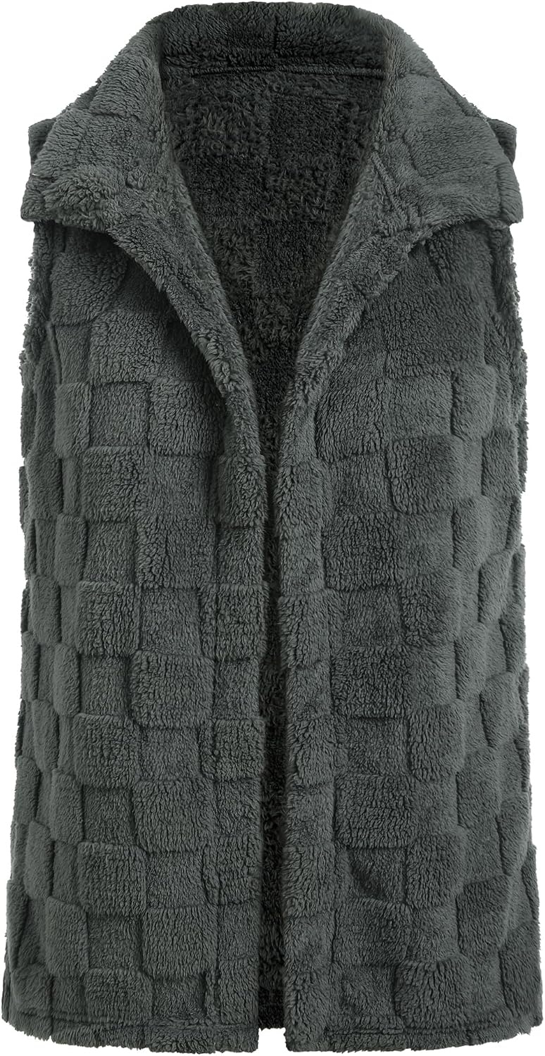 image:imageZAFUL Long Vest for Women Sleeveless Plush Hooded Vest Outerwear Coat4gray