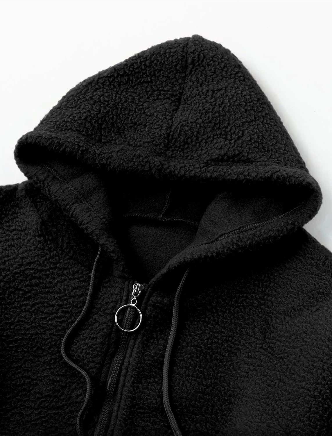 image:imageZAFUL Womens Hooded Zip Up Faux Shearling Fluffy Teddy Jacket Coat2black