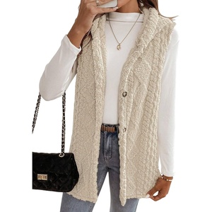 ZAFUL Long Vest for Women Sleeveless Plush Hooded Vest Outerwear Coat(0-apricot)