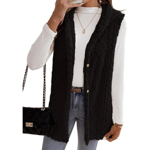 ZAFUL Long Vest for Women Sleeveless Plush Hooded Vest Outerwear Coat(1-black)