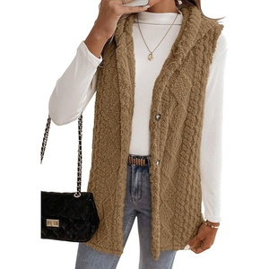 ZAFUL Long Vest for Women Sleeveless Plush Hooded Vest Outerwear Coat(1-khaki)