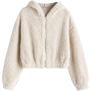 ZAFUL Women’s Hooded Zip Up Faux Shearling Fluffy Teddy Jacket Coat(0-milk White)