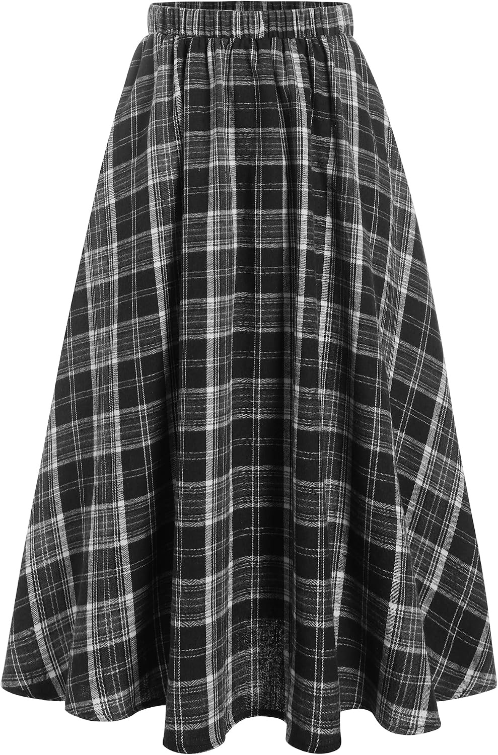 image:imageZAFUL Womens Plaid Skirts Elastic Waist ALine Pleated Midi SkirtsAblack