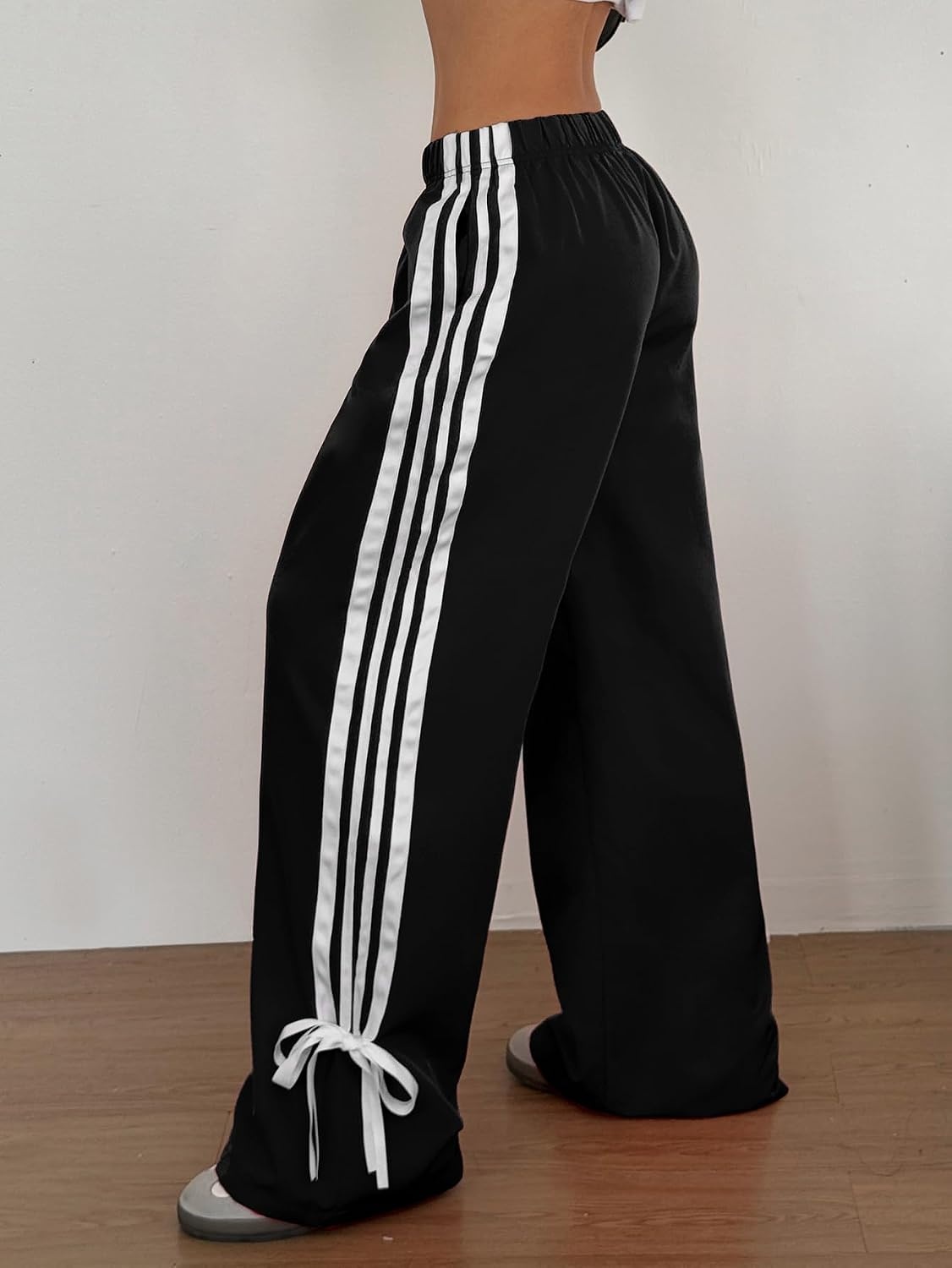 image:imageZAFUL Womens Side Striped Baggy Pants Wide Leg Track Pants Streetwear3black