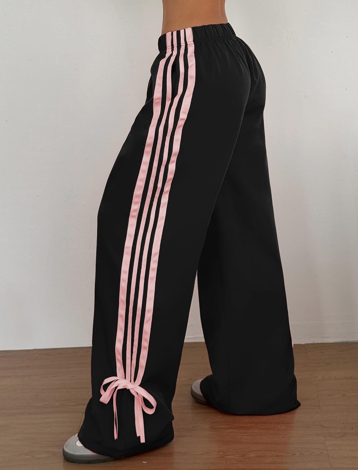 image:imageZAFUL Womens Side Striped Baggy Pants Wide Leg Track Pants Streetwear3blackpink