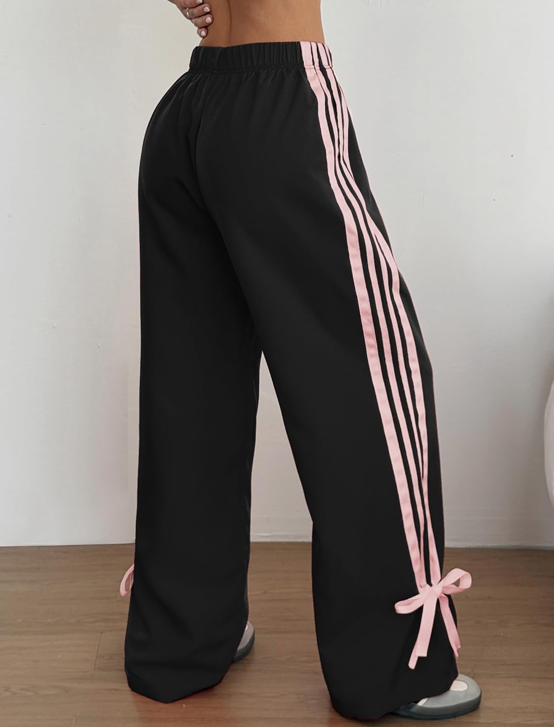 image:imageZAFUL Womens Side Striped Baggy Pants Wide Leg Track Pants Streetwear3blackpink