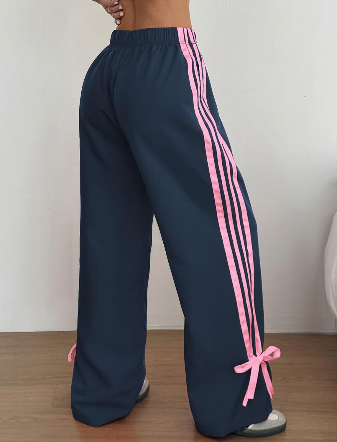 image:imageZAFUL Womens Side Striped Baggy Pants Wide Leg Track Pants Streetwear3bluepink