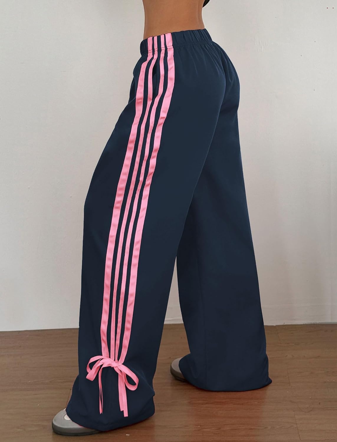 image:imageZAFUL Womens Side Striped Baggy Pants Wide Leg Track Pants Streetwear3bluepink