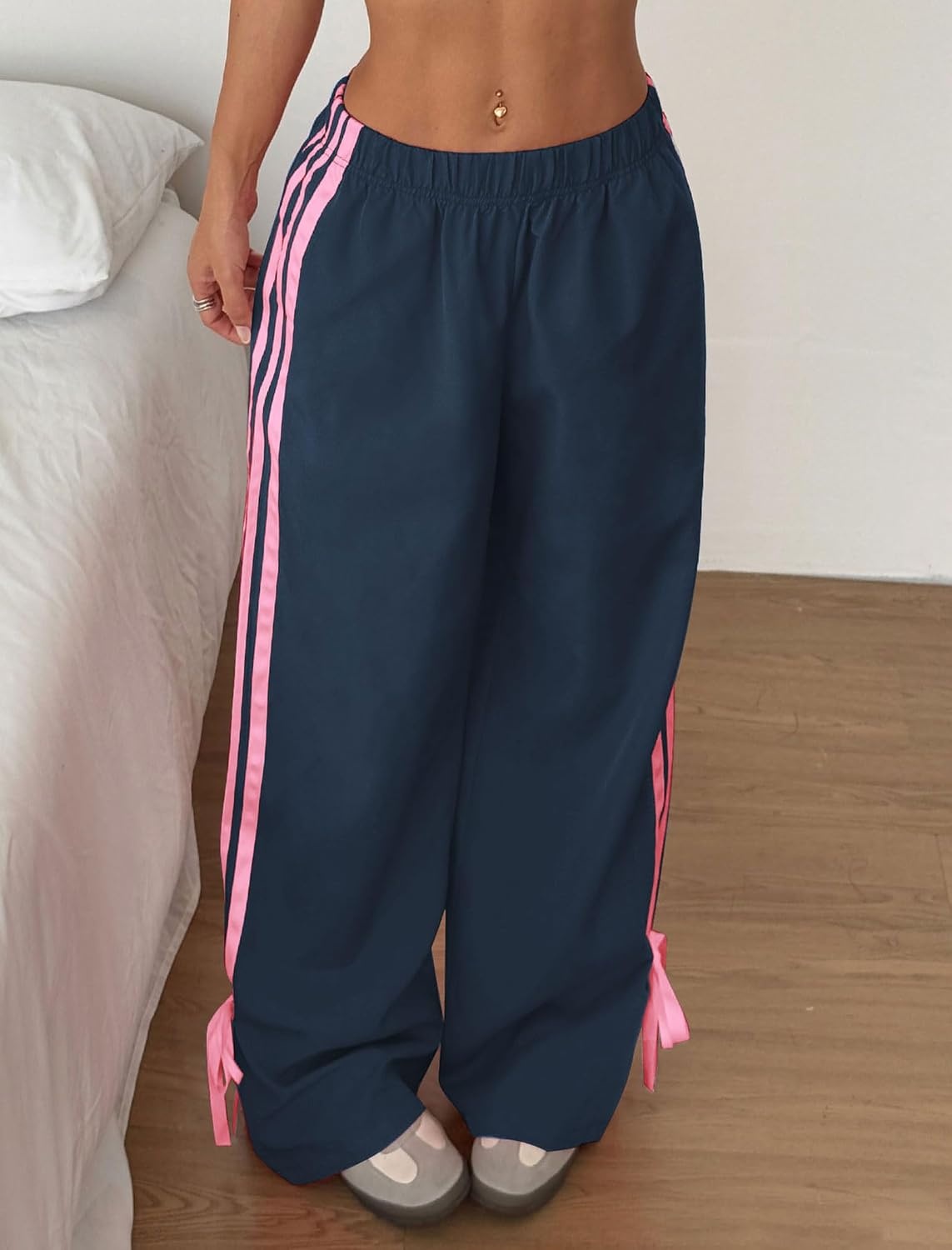 image:imageZAFUL Womens Side Striped Baggy Pants Wide Leg Track Pants Streetwear3bluepink