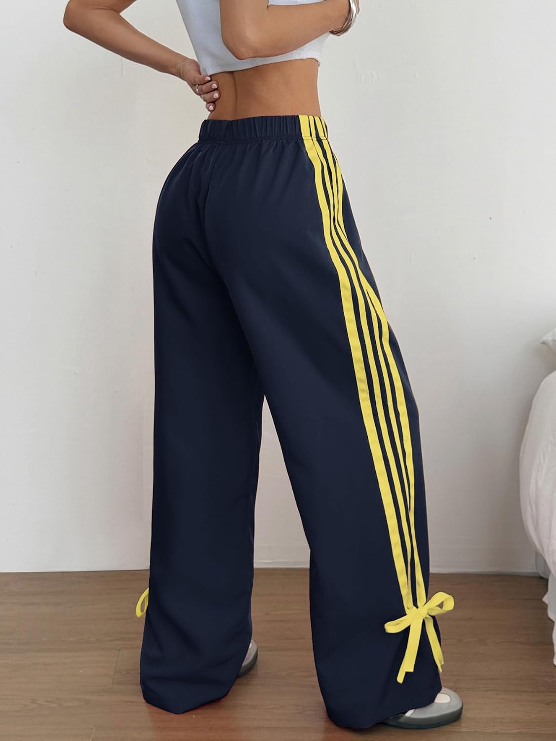 image:imageZAFUL Womens Side Striped Baggy Pants Wide Leg Track Pants Streetwear3blueyellow