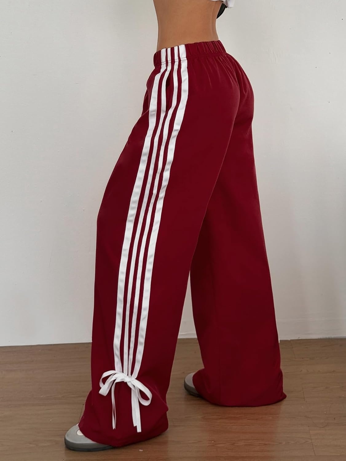 image:imageZAFUL Womens Side Striped Baggy Pants Wide Leg Track Pants Streetwear3burgundy