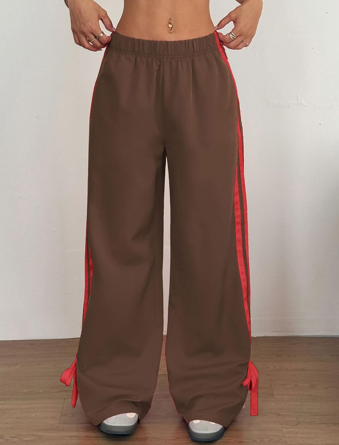 image:imageZAFUL Womens Side Striped Baggy Pants Wide Leg Track Pants Streetwear3coffeered
