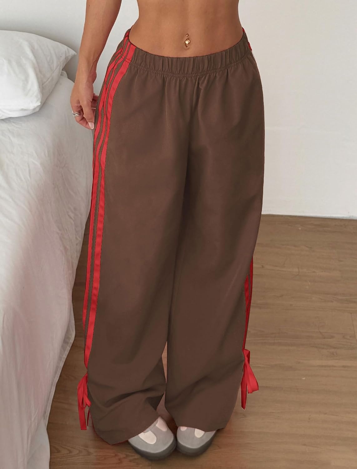 image:imageZAFUL Womens Side Striped Baggy Pants Wide Leg Track Pants Streetwear3coffeered