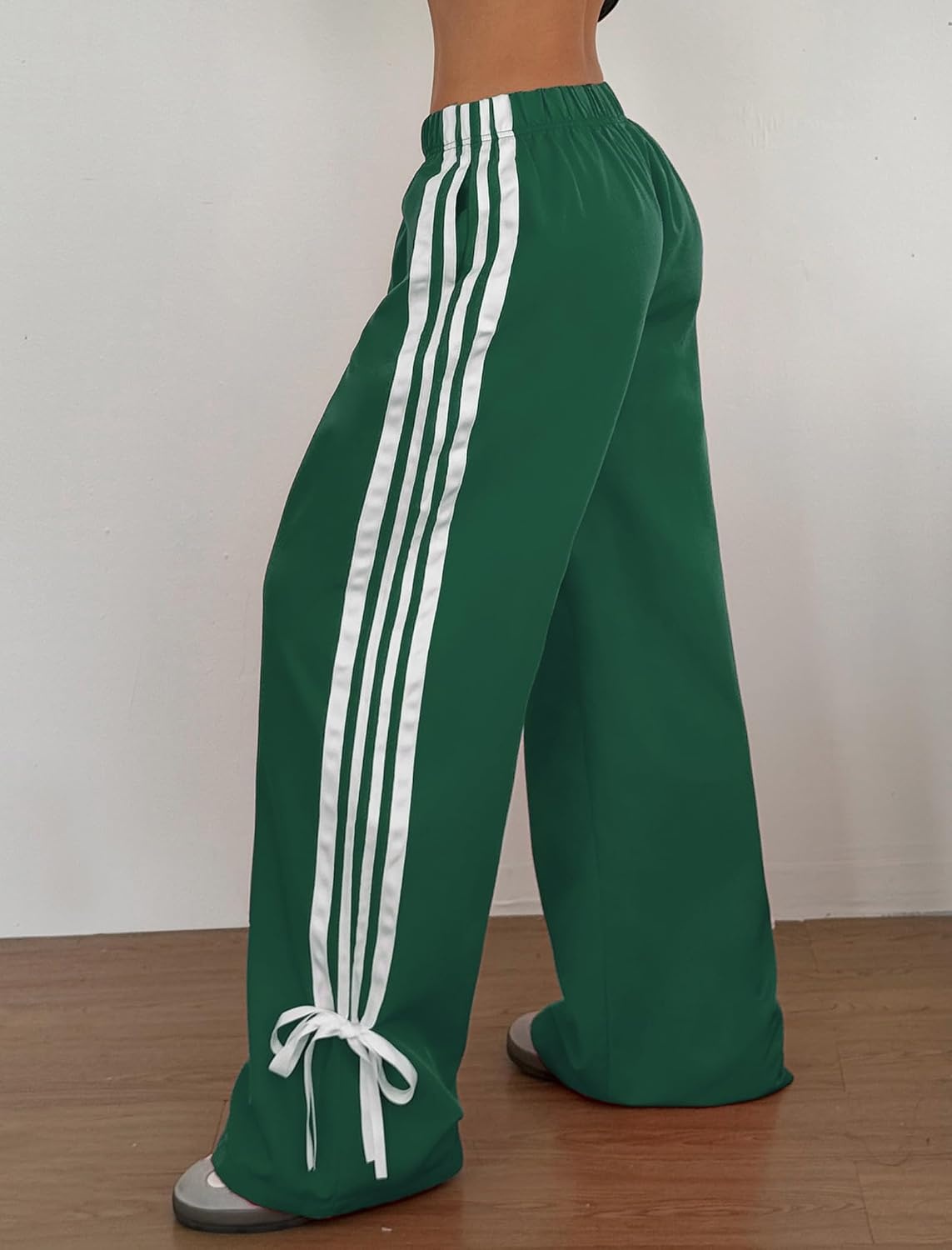 image:imageZAFUL Womens Side Striped Baggy Pants Wide Leg Track Pants Streetwear3green