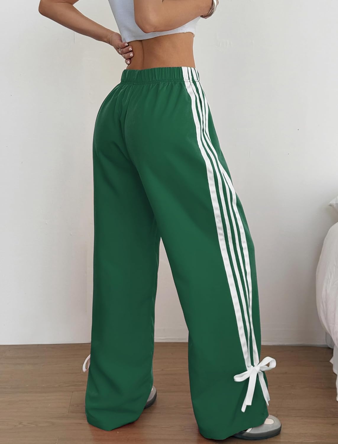 image:imageZAFUL Womens Side Striped Baggy Pants Wide Leg Track Pants Streetwear3green