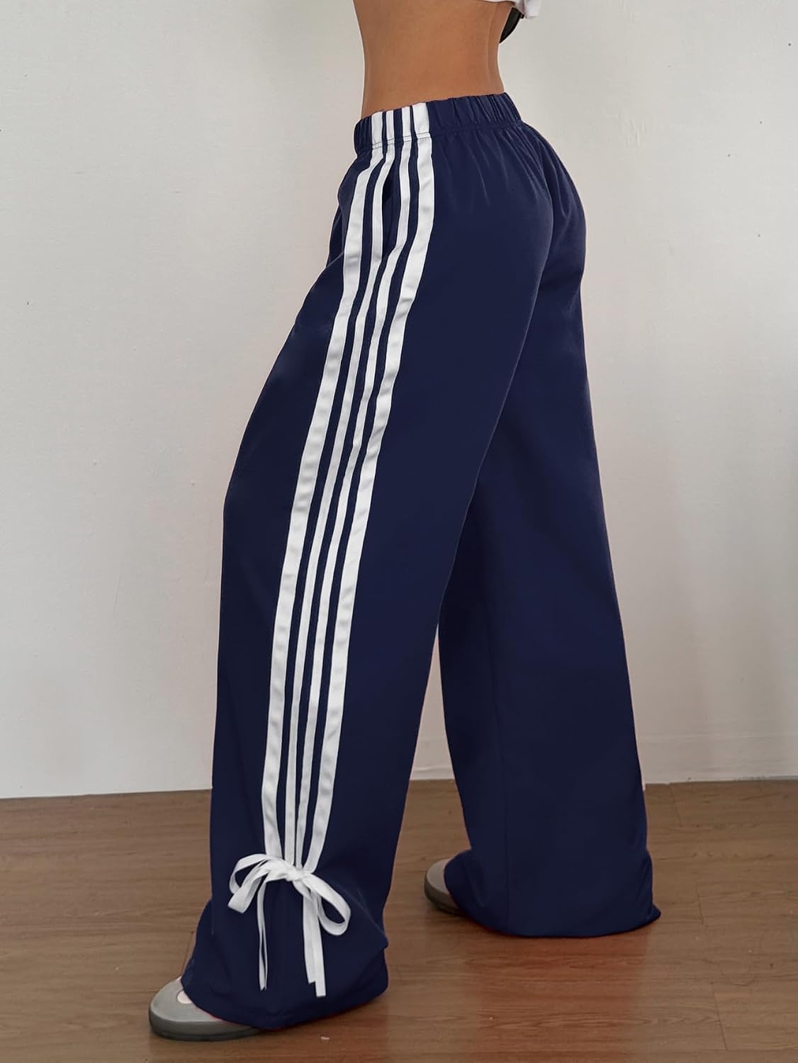 image:imageZAFUL Womens Side Striped Baggy Pants Wide Leg Track Pants Streetwear3navy