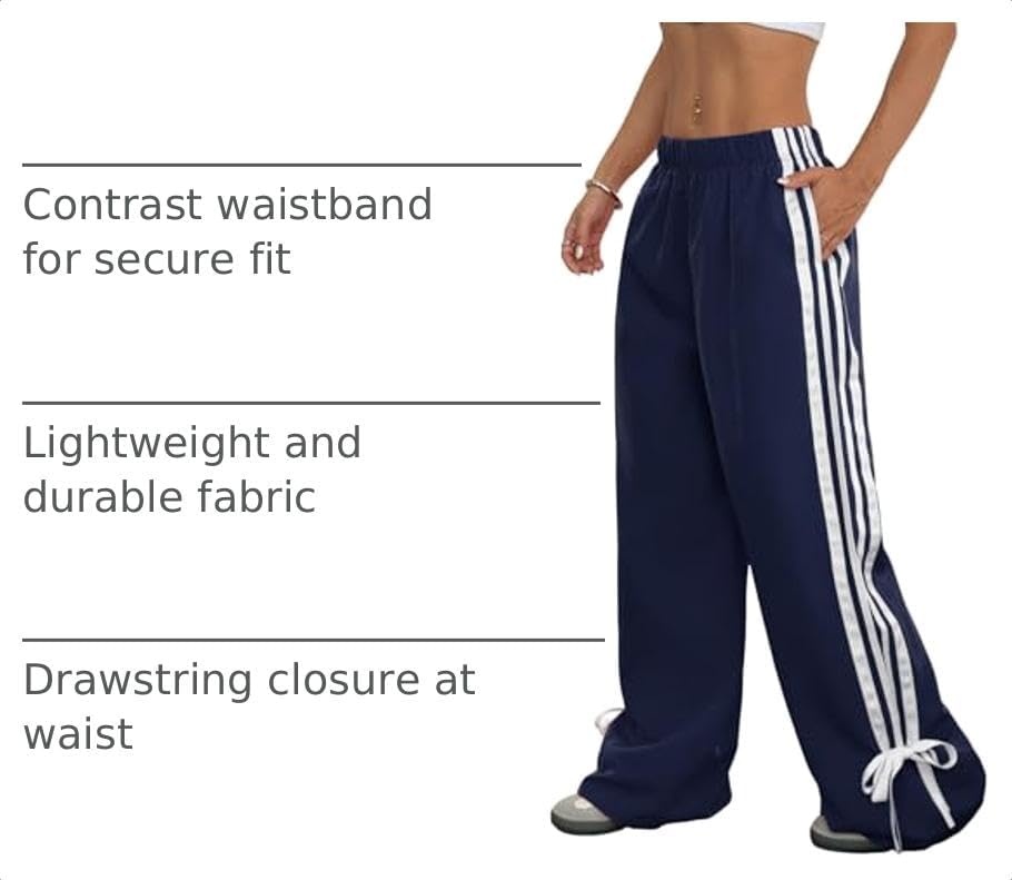 image:imageZAFUL Womens Side Striped Baggy Pants Wide Leg Track Pants Streetwear3navy
