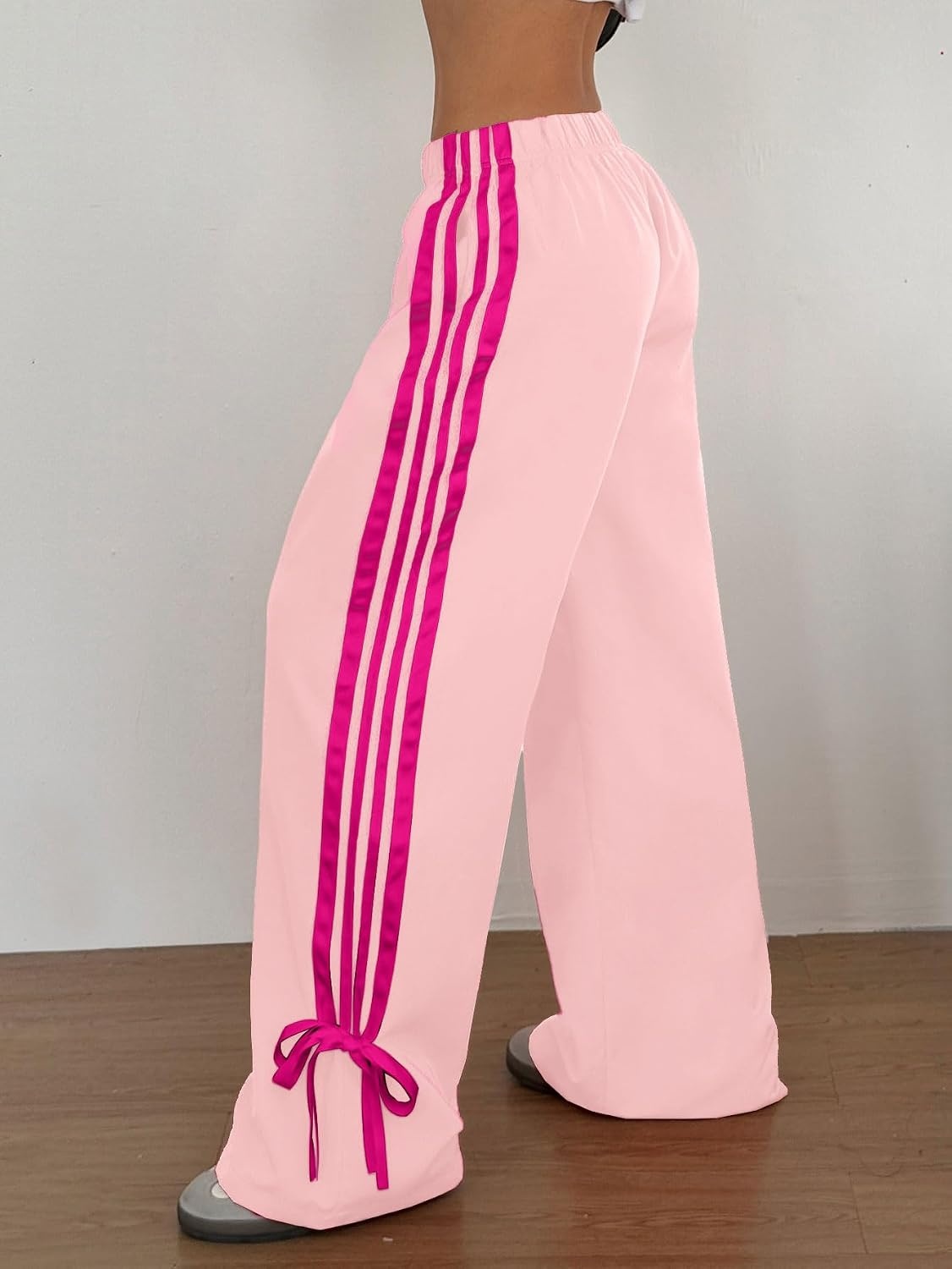image:imageZAFUL Womens Side Striped Baggy Pants Wide Leg Track Pants Streetwear3pink2