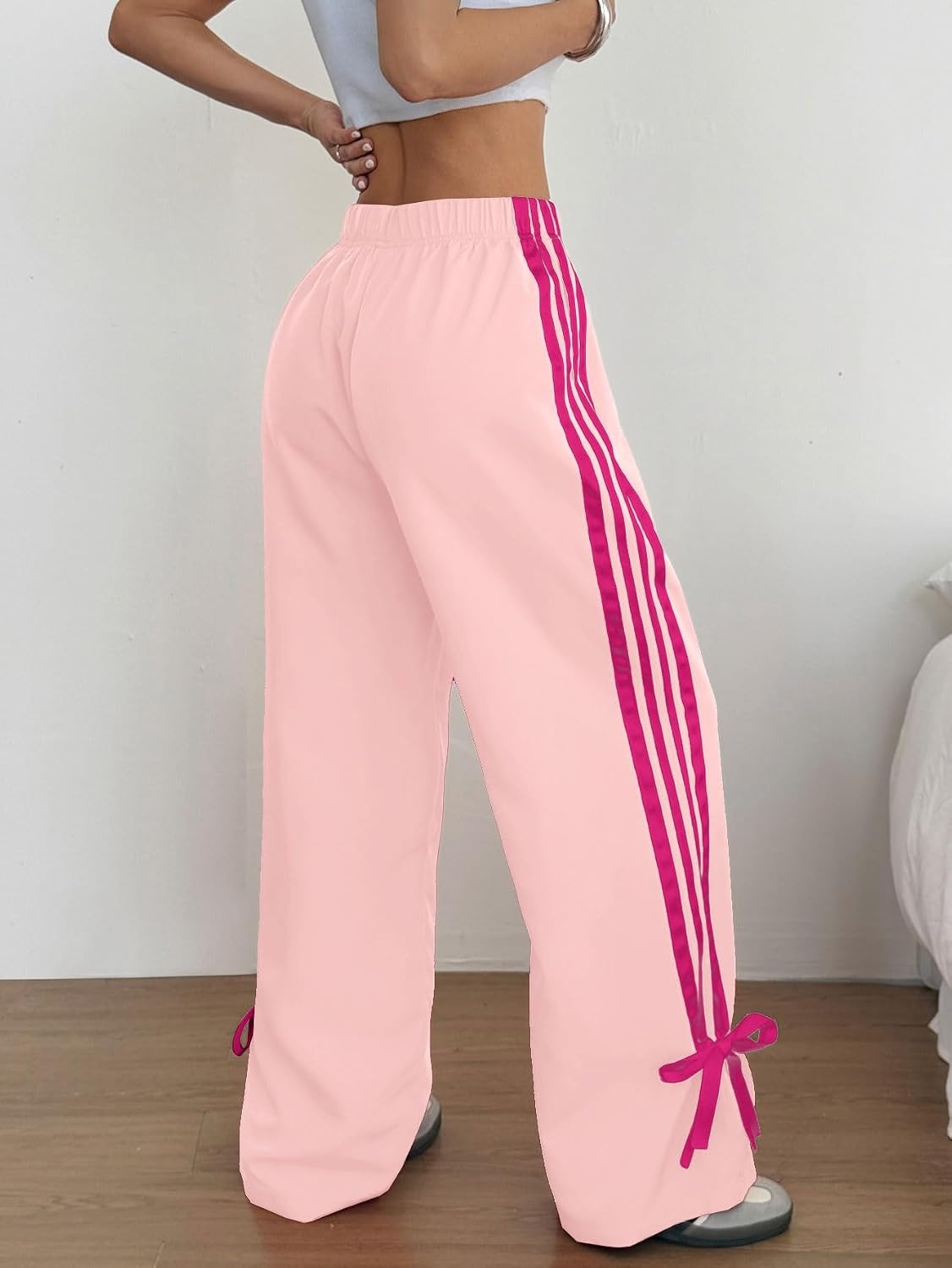 image:imageZAFUL Womens Side Striped Baggy Pants Wide Leg Track Pants Streetwear3pink2