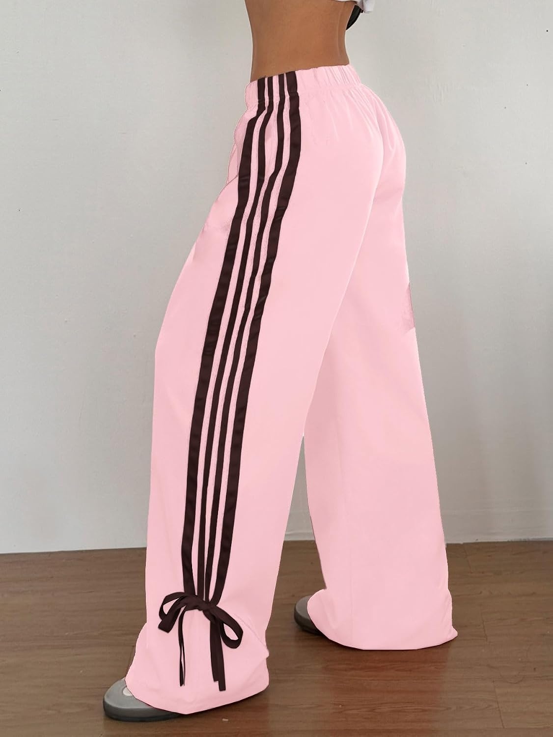 image:imageZAFUL Womens Side Striped Baggy Pants Wide Leg Track Pants Streetwear3pinkbrown