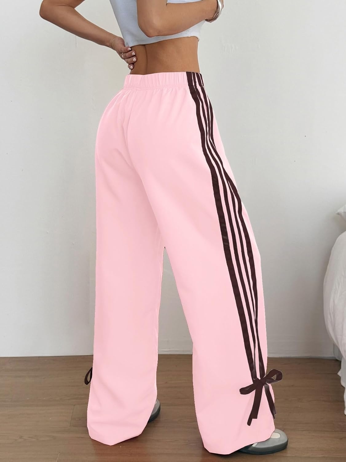 image:imageZAFUL Womens Side Striped Baggy Pants Wide Leg Track Pants Streetwear3pinkbrown