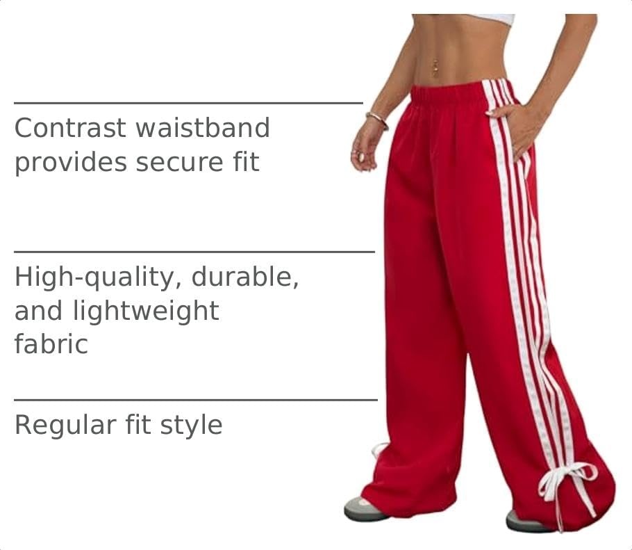 image:imageZAFUL Womens Side Striped Baggy Pants Wide Leg Track Pants Streetwear3red
