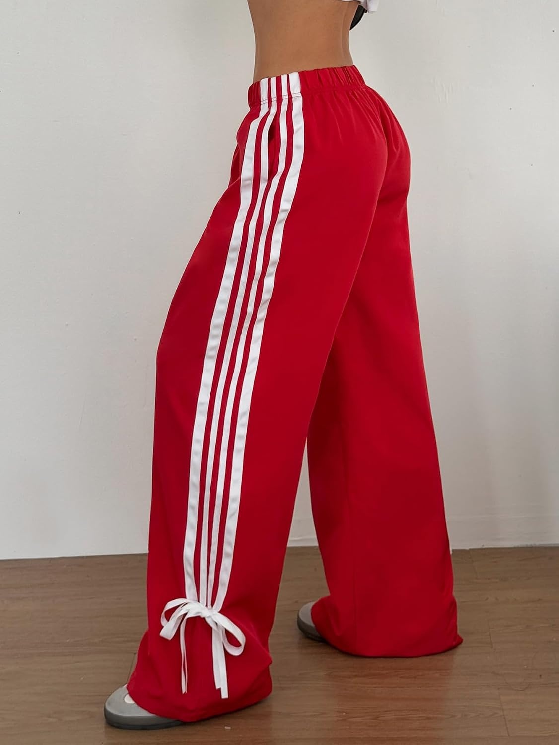 image:imageZAFUL Womens Side Striped Baggy Pants Wide Leg Track Pants Streetwear3red