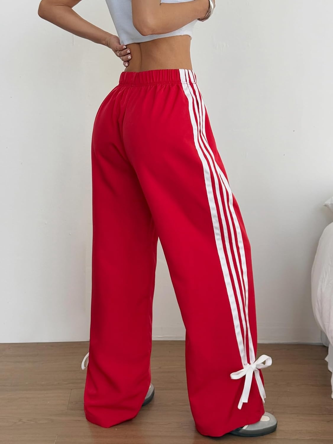 image:imageZAFUL Womens Side Striped Baggy Pants Wide Leg Track Pants Streetwear3red