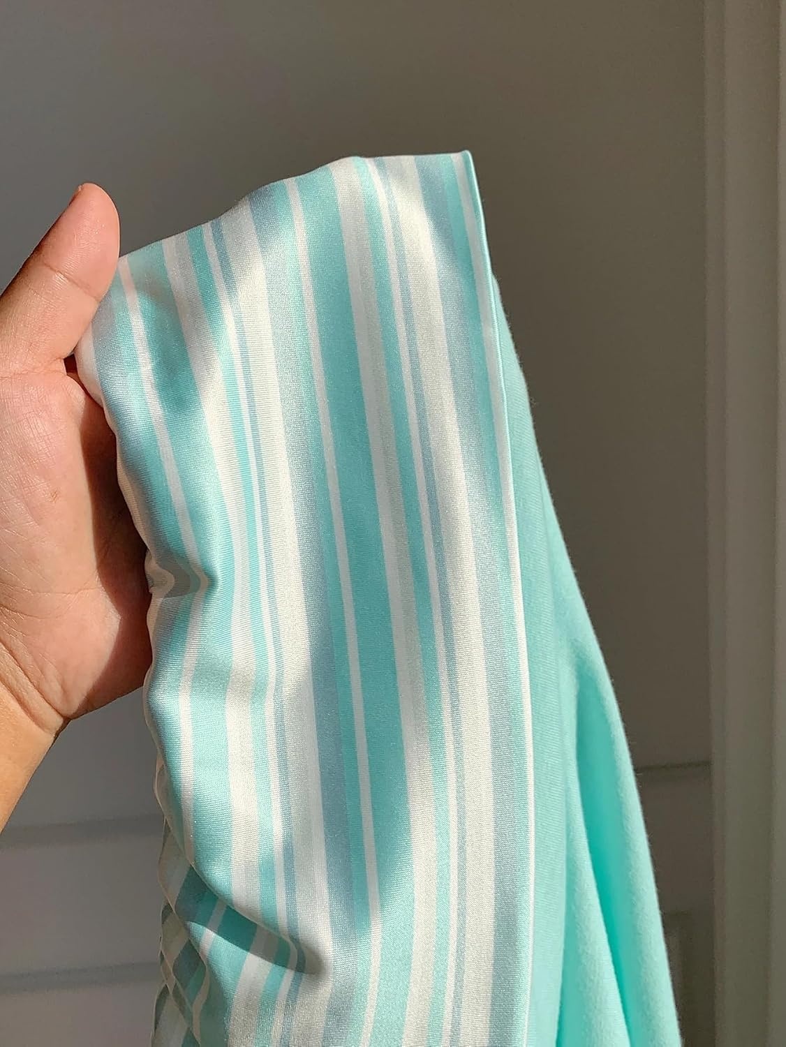 image:imageZAFUL Womens Striped Pants Fold Waist Wide Leg Pants Lounge Pajama Pants2mint Blue