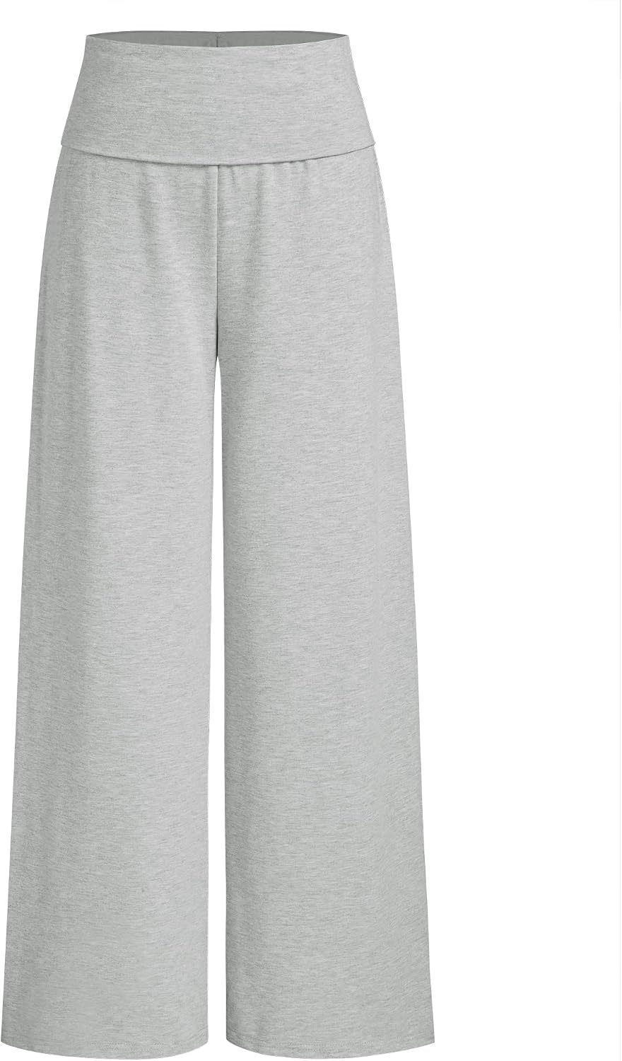 image:imageZAFUL Womens Striped Pants Fold Waist Wide Leg Pants Lounge Pajama Pants3gray