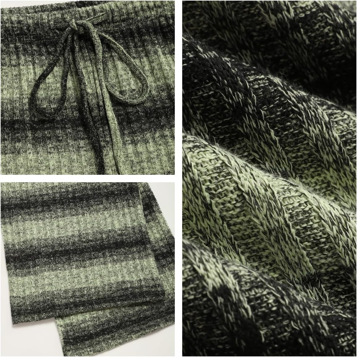 image:imageZAFUL Womens Striped Pants Fold Waist Wide Leg Pants Lounge Pajama Pants3green