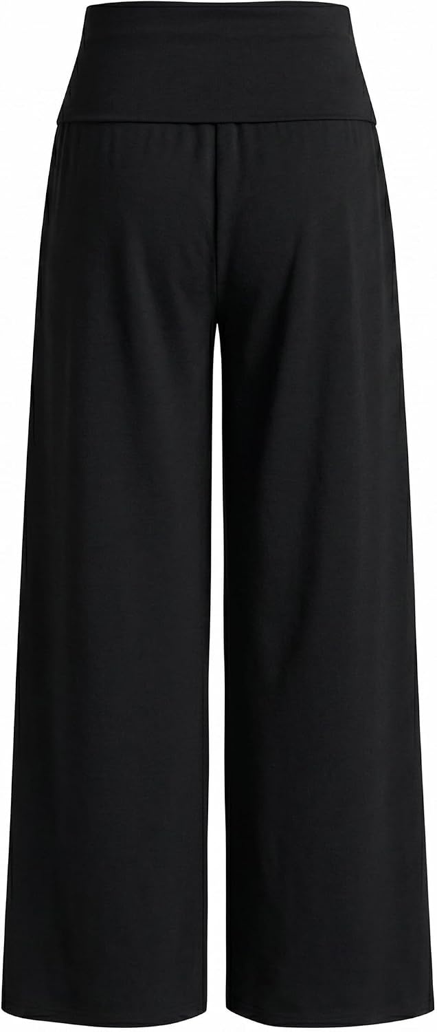 image:imageZAFUL Womens Striped Pants Fold Waist Wide Leg Pants Lounge Pajama Pants3zblack