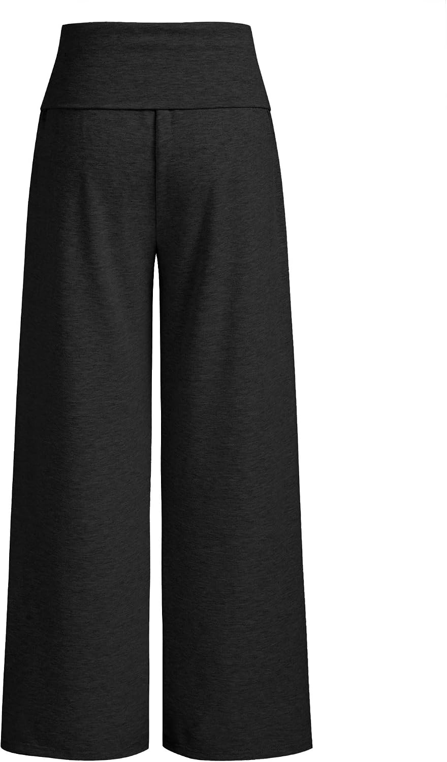 image:imageZAFUL Womens Striped Pants Fold Waist Wide Leg Pants Lounge Pajama Pants3zblack