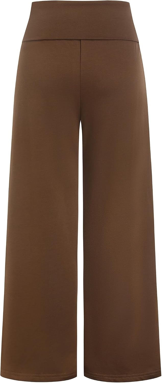 image:imageZAFUL Womens Striped Pants Fold Waist Wide Leg Pants Lounge Pajama Pants3zbrown