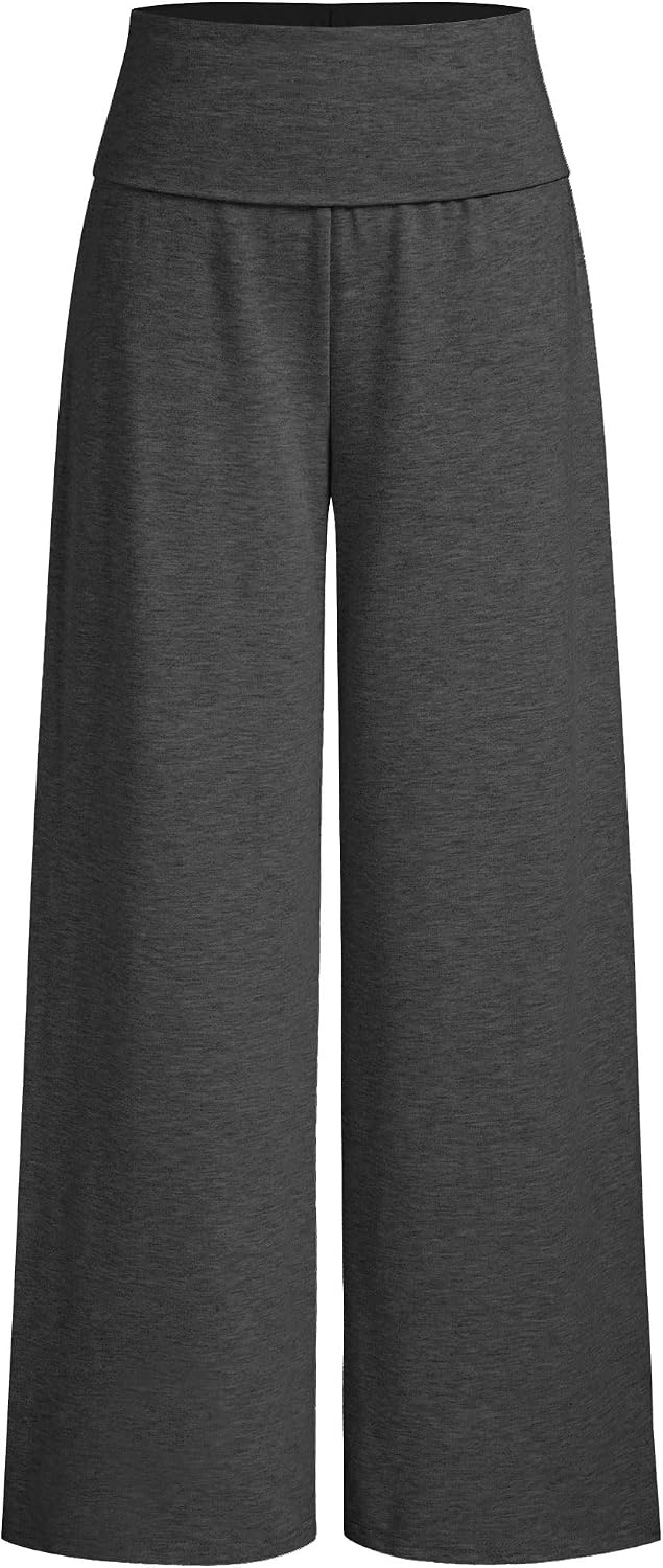 image:imageZAFUL Womens Striped Pants Fold Waist Wide Leg Pants Lounge Pajama Pants3zdark Gray